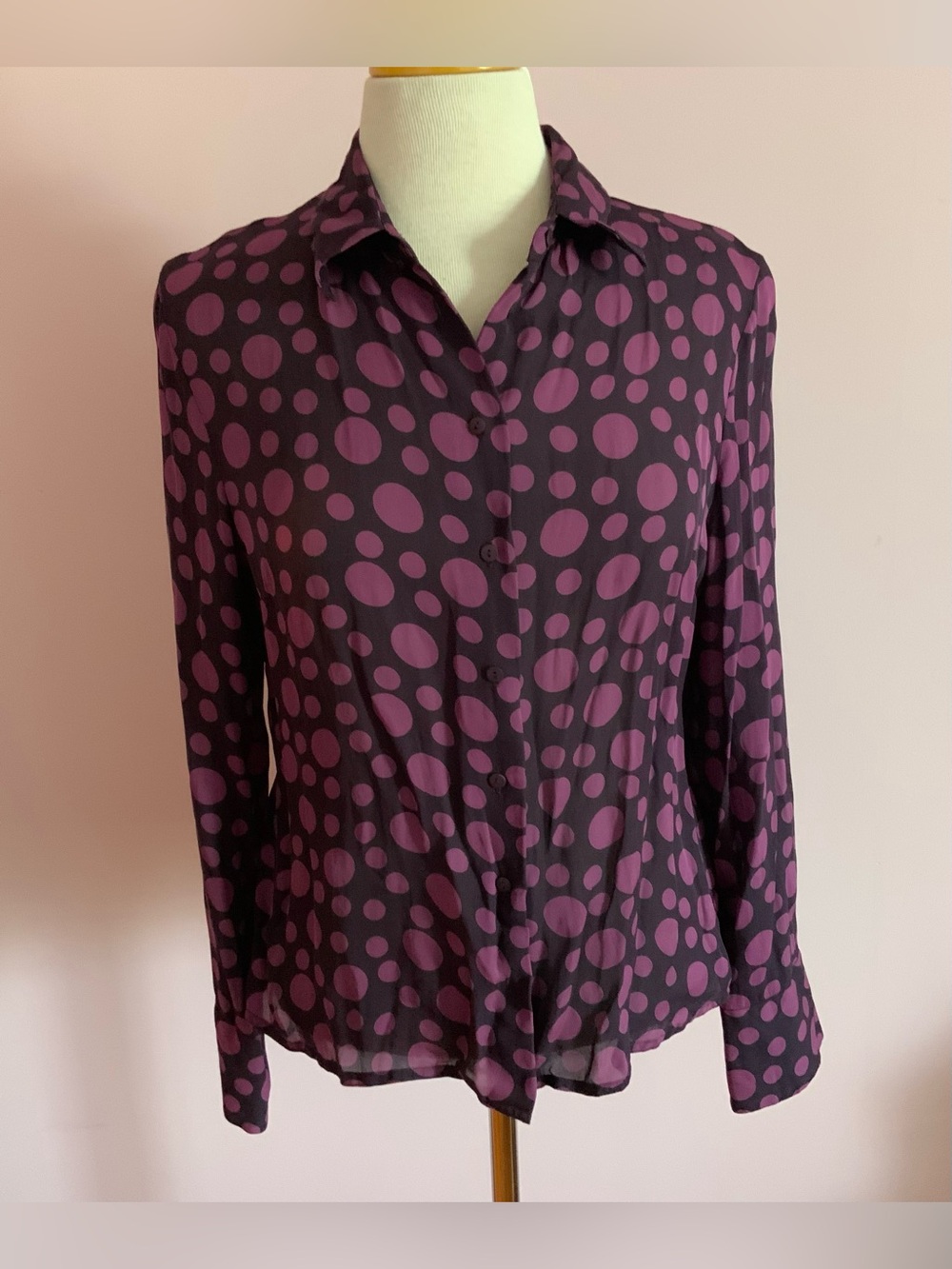 Vintage Women's Silk Purple Polka Dot Blouse